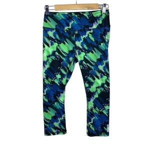 Reebok Green Blue Swirl Athletic Capri Leggings Activewear Stretch Pull On